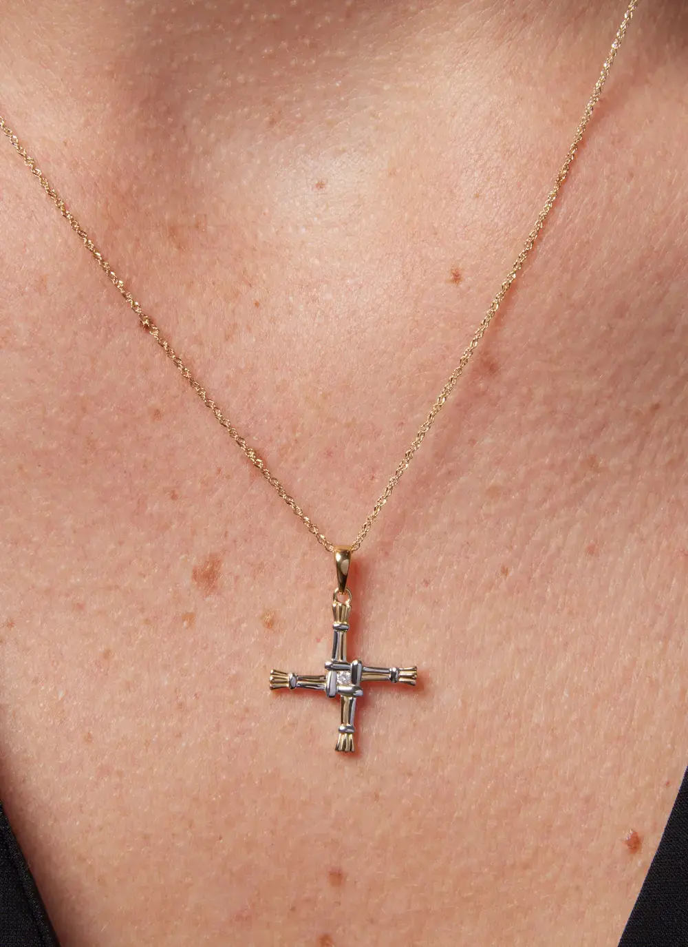 14ct Two Tone Diamond Set St. Brigid's Cross Pendant